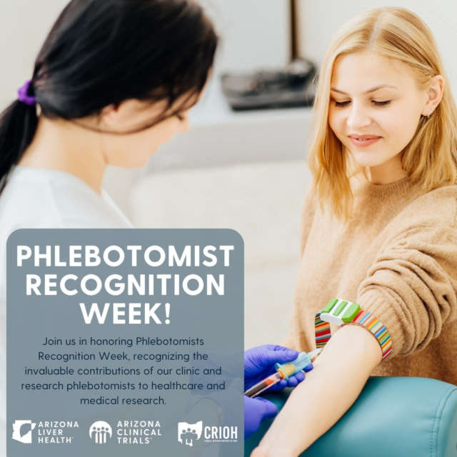 It's Phlebotomists Recognition Week!

Let's celebrate the incredible contributions they make to healthcare. A huge shoutout to our phlebotomists in our clinics and research department—thank you for your dedication to our patients and advancing medical research!

#PhlebotomistsWeek #azliver #azclinicaltrials #crioh