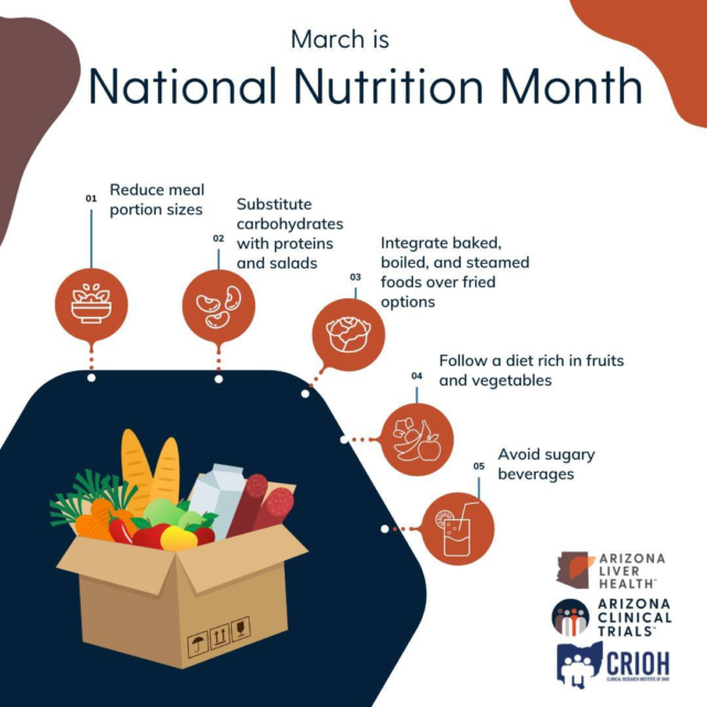 Happy National Nutrition Month! We know the importance of healthy, nutritional choices and want to continue to encourage you to build nourishing habits.

Here's a few tips to get you started:
-Reduce meal portion sizes
-Substitute carbohydrates with proteins and salads
-Integrate baked, boiled, and steamed foods over fried options
-Follow a diet rich in fruits and vegetables
-Avoid sugary beverages

If you have any questions, contact us! Our providers are a great resource for going over the nutrition plan that is best for you.

Click the link in our bio or visit www.azclinicaltrials.com

#nutritionmonth