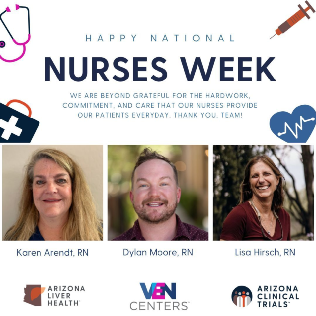 Happy National Nurses Week!

This week, we're shining a spotlight on our exceptional Registered Nurses (RNs) as we celebrate National Nurses Week, running from May 6th to 10th. They're the backbone of patient care nationwide, including at our ALH, ACT, and VEN Centers!

We deeply appreciate their unwavering dedication, hard work, and outstanding service, ensuring top-notch care for all patients.

A special shoutout to our onsite ALH nurses: a heartfelt thank you to Dylan Moore, Karen Arendt, and Lisa Hirsch for your invaluable contributions!
