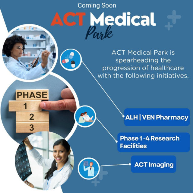 Exciting news! 🎉 We're thrilled to announce the upcoming opening of our new, state-of-the-art medical center! At ACT Medical Park, we're leading the way in healthcare innovation with a range of initiatives including:

ALH | VEN Pharmacy
Phase 1-4 Research Facilities
ACT Imaging
Arizona State Urological Institute
VEN Centers
Arizona Clinical Trials
Arizona Liver Health

As trusted partners for Pharmaceutical companies and Clinical Research Organizations (CRO), we pride ourselves on rapid trial start-up, efficient recruitment and enrollment, unwavering commitment to FDA regulatory compliance, and precise data collection.

Plus, with our cutting-edge facilities dedicated to clinical research, we're equipped to provide evidence-based support for groundbreaking medical treatments and therapies. Stay tuned for more updates as we prepare to revolutionize healthcare in your area! #HealthcareInnovation #GrandOpening #ACTMedicalPark