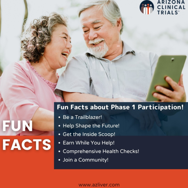Hey everyone! Did you know that participating in Phase 1 studies can be a rewarding experience in more ways than one? Here are some fun facts that might surprise you:

Be a Trailblazer! - As a Phase 1 participant, you are among the first to test groundbreaking treatments and innovations. You're truly a pioneer in the world of medicine!

Help Shape the Future! - Your participation plays a crucial role in the development of new therapies that can save lives and improve health outcomes for millions of people.

Get the Inside Scoop! - Gain a unique insight into the clinical research process and witness firsthand how new drugs are developed.

Earn While You Help! - Participants often receive compensation for their time and travel.

Comprehensive Health Checks! - Enjoy a thorough health check-up and monitoring throughout the study. It's a great way to stay on top of your health.

Join a Community! - Connect with like-minded individuals who share your passion for advancing medical research. It's a fantastic way to make new friends and build a supportive network.

Flexibility! - Many Phase 1 studies offer flexible scheduling to fit your lifestyle, making it easier for you to participate.

Ready to make a difference? Become a Phase 1 participant today and be a part of something extraordinary!

#AzClinicalTrials #MedicalResearch #Phase1 #ScienceForTheFuture #JoinUs