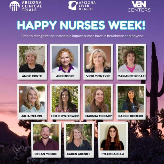 Today—and every day—we celebrate the incredible nurses who bring skill, compassion, and strength to every patient interaction.

At Arizona Liver Health, Arizona Clinical Trials, and VEN Centers, we’re proud to work alongside some of the most dedicated and inspiring nurses in healthcare. Your heart, hustle, and healing hands truly change lives.

Thank you for the care you give, the hope you inspire, and the impact you make. You are the backbone of our clinics—and real-life healthcare heroes.

A special shoutout to our amazing team:

@Karen Arendt, @Dylan Moore, @Tyler Padilla, @Racine Romero, @Ann Moore, Angie Coste, @Nicole Chrisman, @Marsha McCary, Vicki McIntyre, @Julia Melvin, Marianne Rosati, and Leslie Wojtowicz — your compassion and commitment never go unnoticed.

#NationalNursesWeek #ThankYouNurses #HealthcareHeroes #NursesWeek2025 #ArizonaLiverHealth #ArizonaClinicalTrials #VENCenters