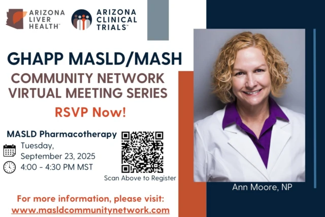 MASLD Pharmacotherapy

Join Ann Moore, NPfor this Gastroenterology & Hepatology Advanced Practice Providers (GHAPP) virtual program to review current treatment strategies, evidence-based approaches, and clinical considerations for patients with Metabolic Dysfunction-Associated Steatotic Liver Disease (MASLD).

📚This session is designed for advanced practice providers and other healthcare professionals seeking practical insights into pharmacologic interventions for MASLD. Attendees will have the opportunity to engage in real-time discussion, ask questions, and enhance their clinical knowledge to optimize patient care.

Register today at: https://bit.ly/MASLDPharmacotherapywithAnnMooreNP and stay ahead in liver health education and network with fellow APP's in your community.

Sponsored by: Madrigal Pharmaceuticals.
For more information, please visit: www.masldcommunitynetwork.com

#MASLD #MetALD #LiverHealth #APPCommunity