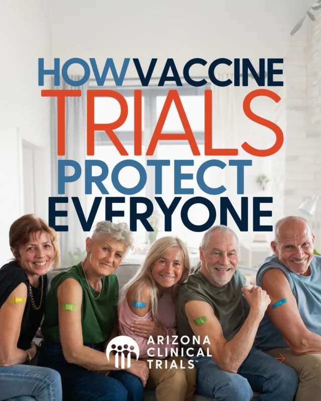 Learn how vaccine trials improve lives and protect everyone. 

Interested in joining a Vaccine Trial and improving lives? 

Arizona Clinical Trials is always looking for trial participants. 

Visit azclinicaltrials.com to see open studies and find out if you qualify!

#AZClinicalTrials #VaccineTrials #ClinicaltrialsinAZ