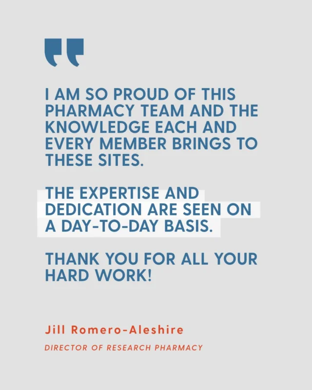 Our advances in clinical research wouldn’t be possible without the people behind it. 💪 

Happy Pharmacy Week! We’re taking this opportunity to recognize the pharmacy teams across ACT and the essential role they play in our studies. From medication safety to the day-to-day work that keeps our studies moving forward, their expertise and attention to detail make a difference at every stage. 

Thank you to our pharmacy teams for the work you do to support our patients and our research. 
 
#ArizonaClinicalTrials #PharmacyWeek #ClinicalResearch #PatientSafety